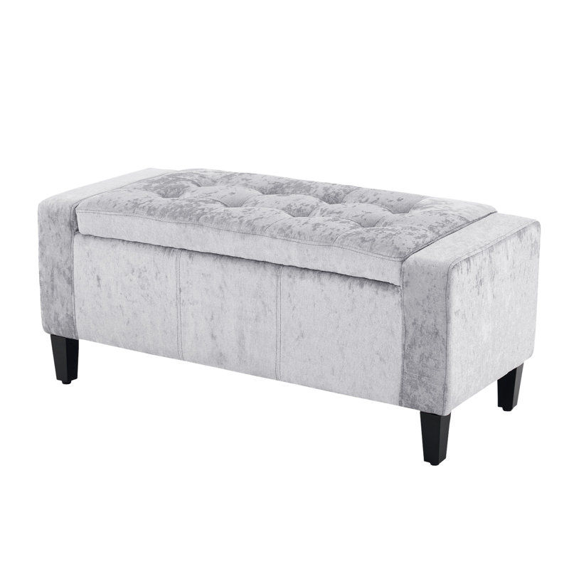 Luxury Crushed Velvet Ottoman Stool, Silver, Velvet