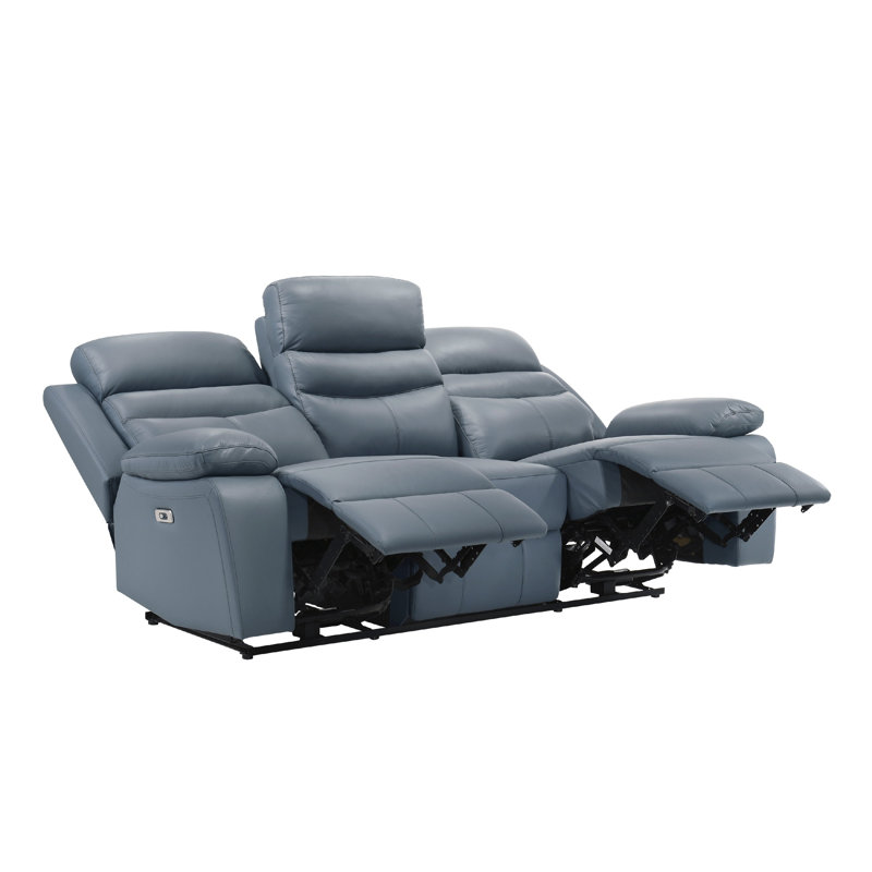 Canapé inclinable double en cuir fleur Hanna, 87 po Hanna, Bleu, Électrique - Bouton-poussoir