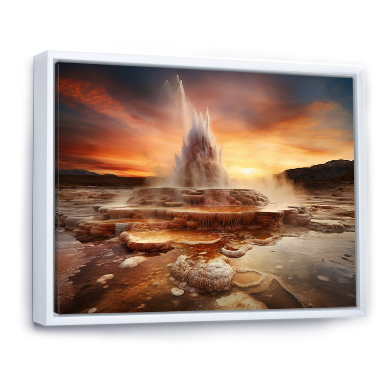 Éclosion volcanique au coucher du soleil I, Cadre flottant blanc, H 24 po x l 32 po x P 1 po