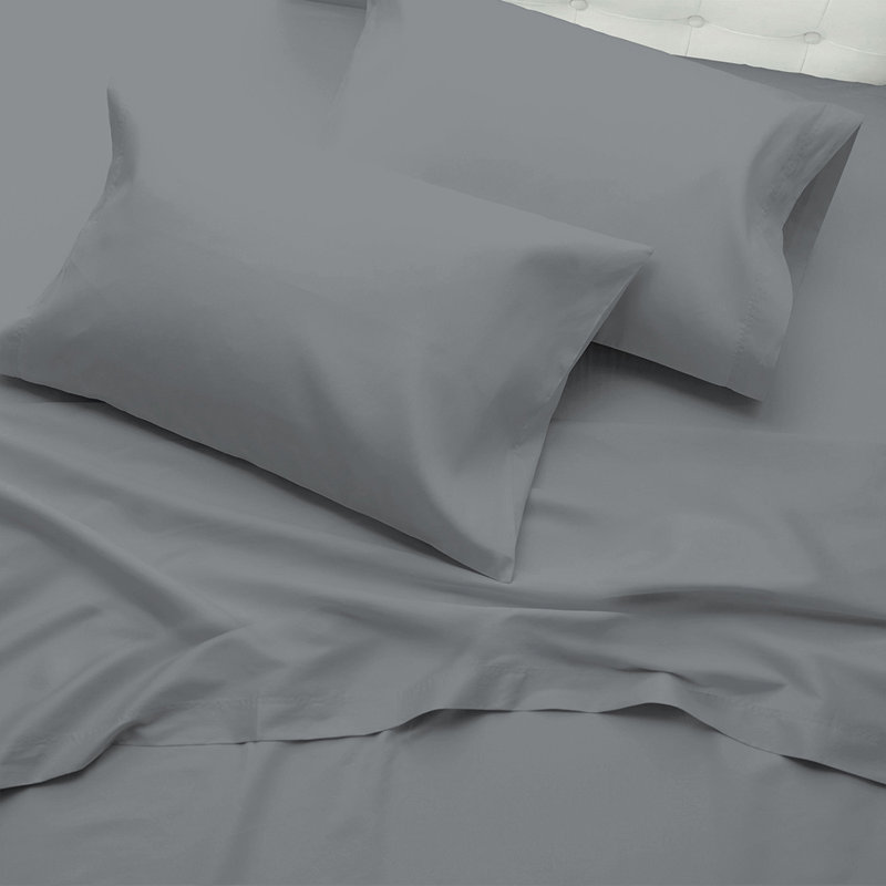 Ensemble de draps 100% coton Kal, Très grand californien, Gris clair