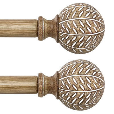 Paquet de 2 tringles à rideaux en bois pour fenêtres de 48 à 84 po, tringles à rideaux de 1 po de diamètre avec faîteaux imitation bois, ensemble de tringles à rideaux robustes réglables Boho, 36 à 88 po, bois patiné