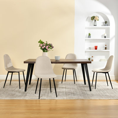 Hranislav Elegant 5 Pieces Dining Table Set 63" Rectangular Dining Table with Mid-century Modern Upholstered Chairs for Dining Room