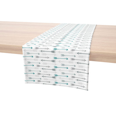 Table Runner, 100% Cotton, 16X108", Grey & Blue Arrows