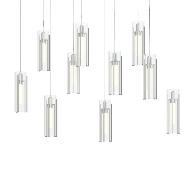 Exos 10 - Light Cylinder Pendant, Clear Glass, Vintage Platinum, Long: 13" to 80"