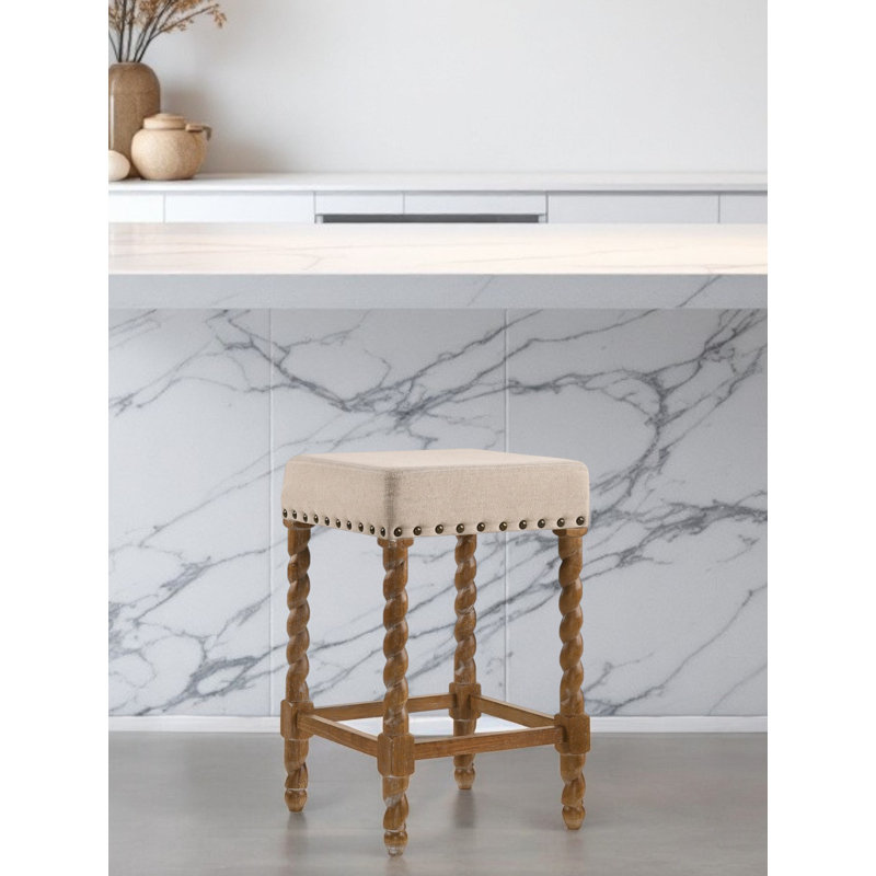 Gouldsboro Upholstered Counter Stool with Solid Wood Frame, Cream/Natural, Counter Stool (24" Seat Height)