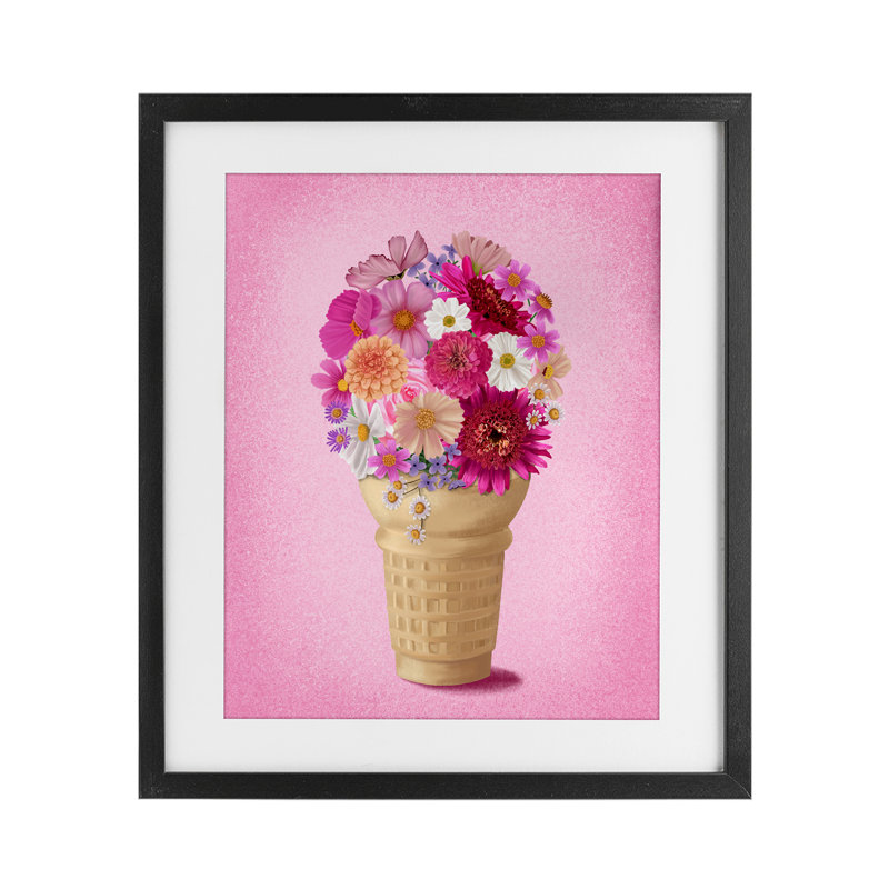 Waffle Cone Flower Bouquet, reproduction encadrée sous verre, conception de Jilly Jack Designs, Noir, H 16 po x l 13 po