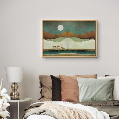 Sun Mountain Range Horse Trio In Moonlit Desert, reproduction d'art sur toile