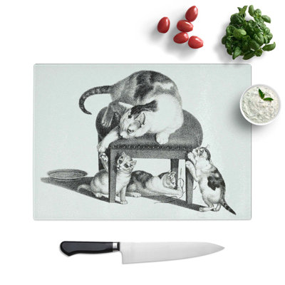 Tempered Glass Cat with Kittens Chopping Board
