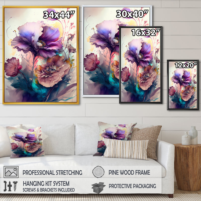 Fleurs de lavande - reproduction sur toile, Toile avec cadre flottant noir, H 40 po x l 30 po x P 1,5 po