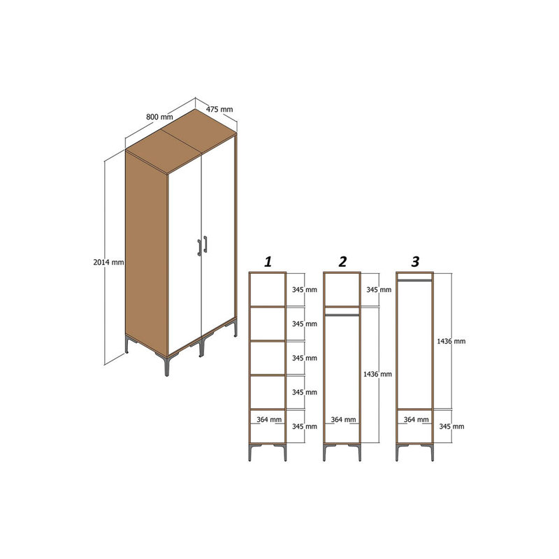 Mangume Manufactured Wood Wardrobe, Walnut/White