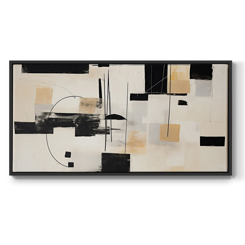 «Abstract Series» -CCCLLXXIV- Toile tendue avec châssis tendue, prête à être accrochée, H 21 po x l 41 po, Noir