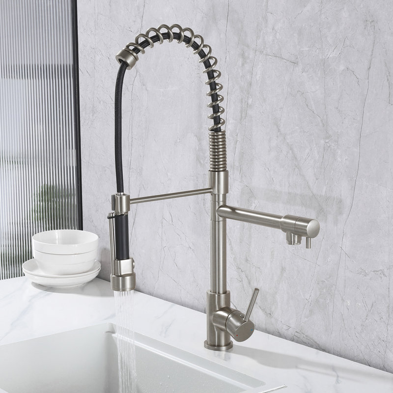 Robinet de cuisine rétractable 24,8 "à 2 fonctions à poignée simple avec robinet de remplissage, Brushed Nickel