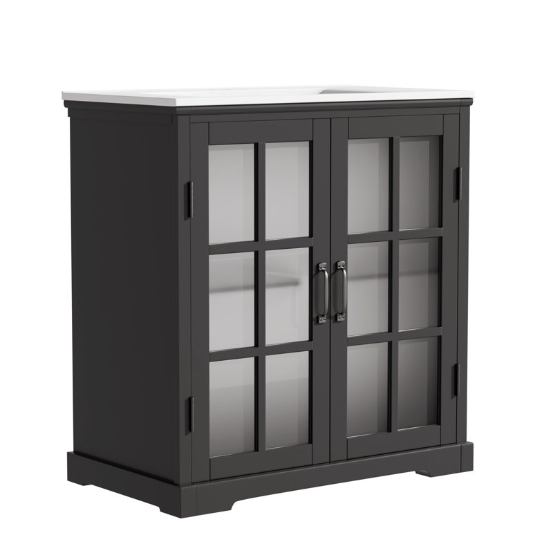Meuble-lavabo simple 30 po avec comptoir en céramique, Noir
