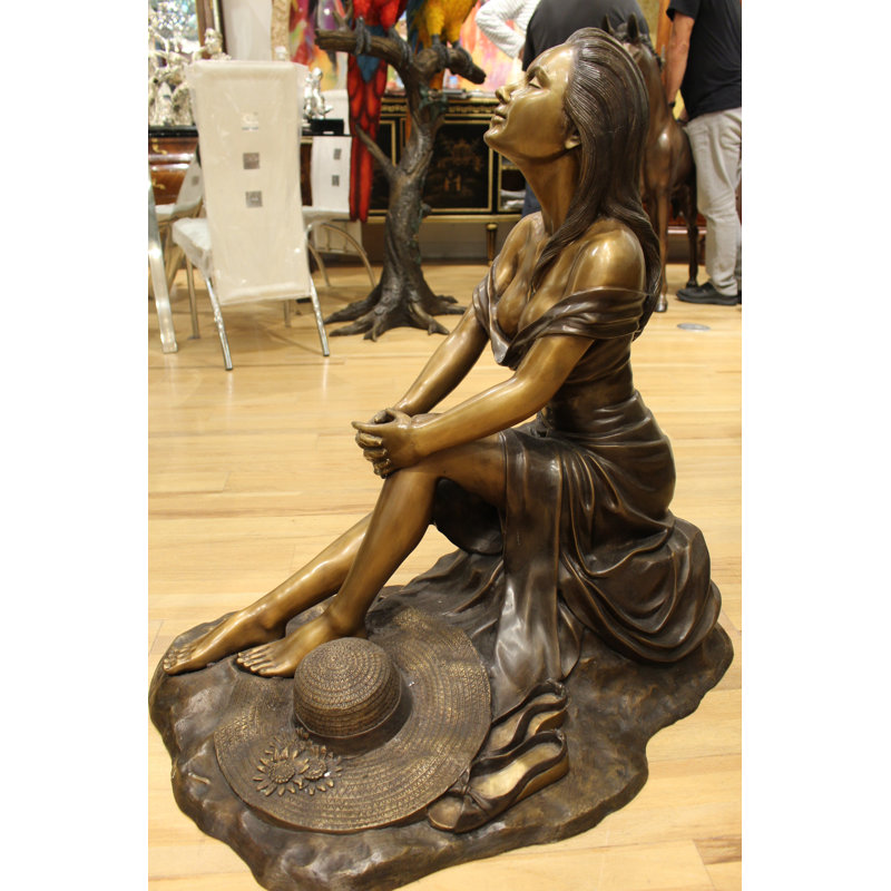 Lady on Stone Bronze Statue with Intricate Detailing