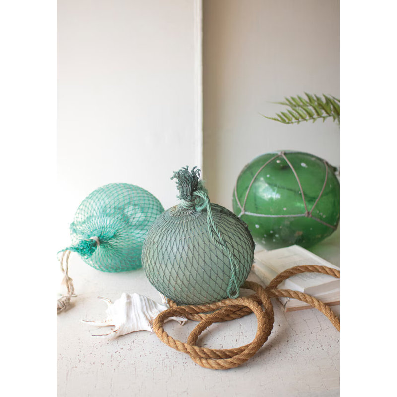  Flotteur en verre recyclé H 10 po - Décoration décorative enveloppée de jute bleu, ensemble de 2