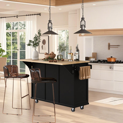 Rolling Kitchen Island Cart with Drawer and Storage Cabinets by SoarFlash