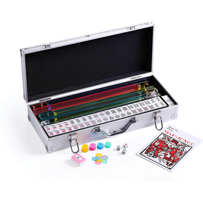 Ensemble de jeu de mahjong américain dans un boîtier en aluminium, 166 tuiles 4 poussoirs