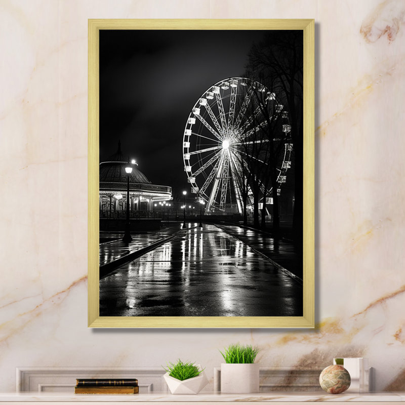 «Black Ferris Wheel Midnight Carousel II», reproduction sur toile, H 40 po x l 30 po x P 1,5 po, Encadrement doré