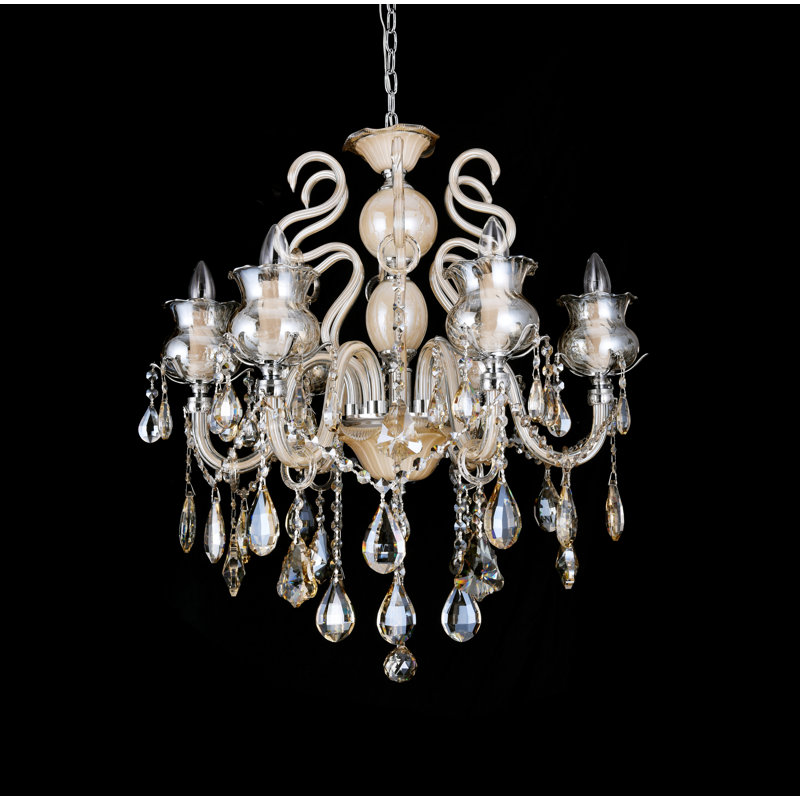 Lustre empire 6 lumières de style bougie Tedeschi, Chrome / teck