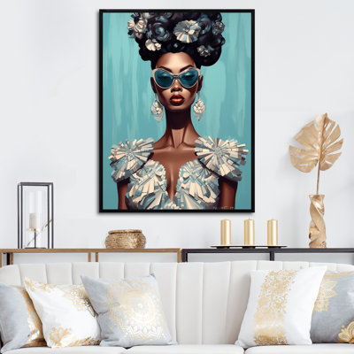 Élégante mode rétro bleue, déesse de la mode africaine I - impression