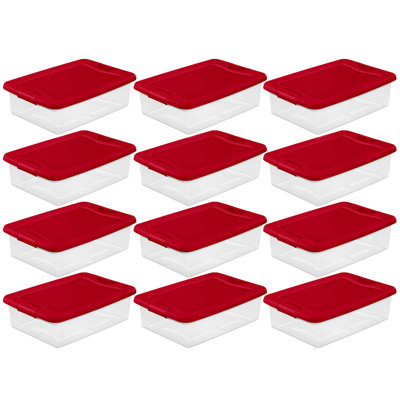 Sterilite 32 Qt Under Bed Latching Storage Container W/ Hinge Lid, Red (12 Pack)