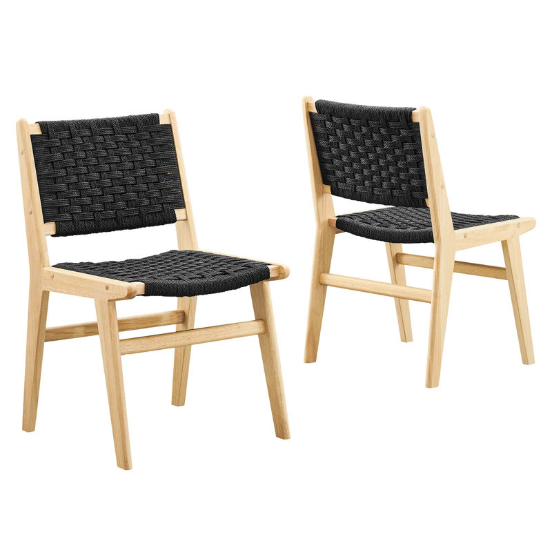 Saoirse Woven Rope Wood Dining Side Chair, Natural, Black