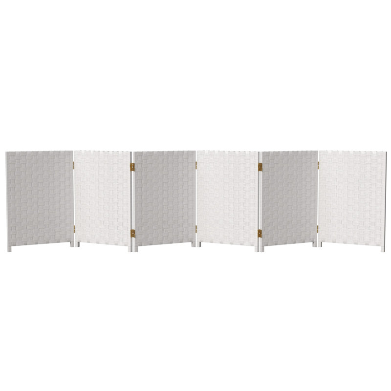 Akrivi Paravent court en fibre tissée, 6, Blanc