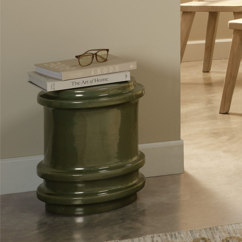 Reglet Ceramic Stool, White, Green