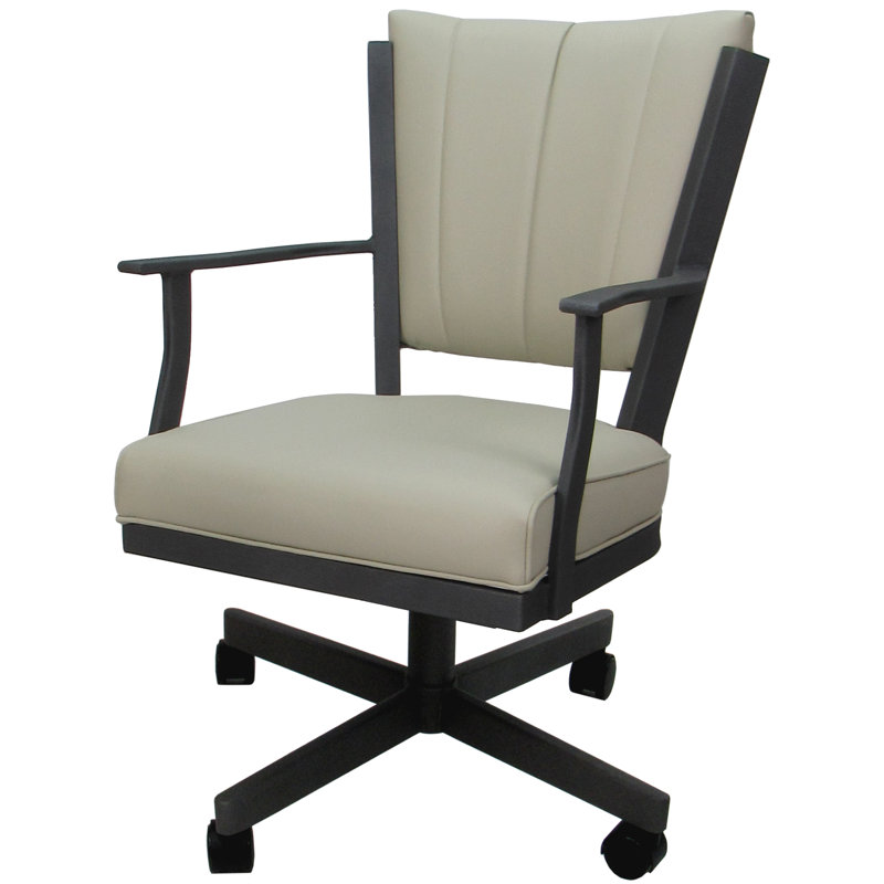 Danyael Metal Dining Caster Chair with Arms, Gray, Ocean Beige