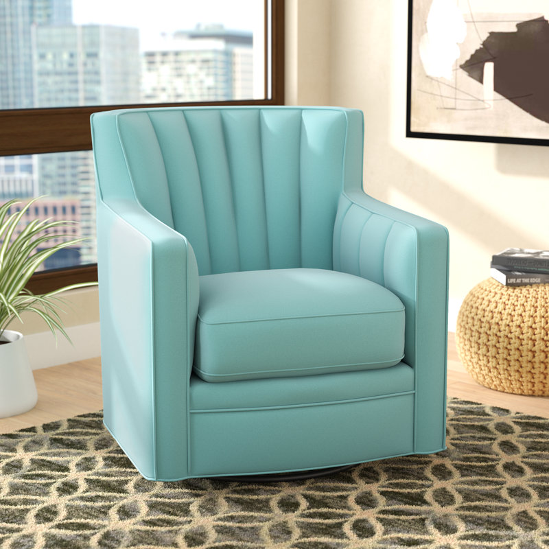 Bima Upholstered Swivel Armchair, Soft Turquoise Blue Polyester