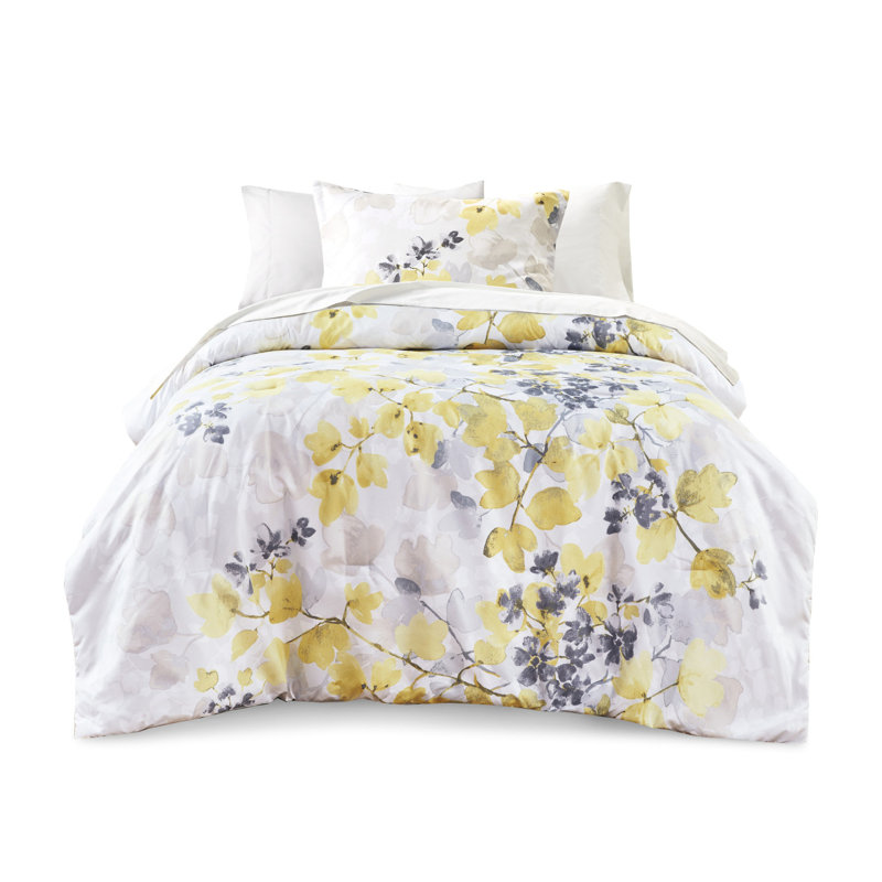 Édredon avec drap - imprimé floral doux, Édredon lit simple + 6 pièces incluses