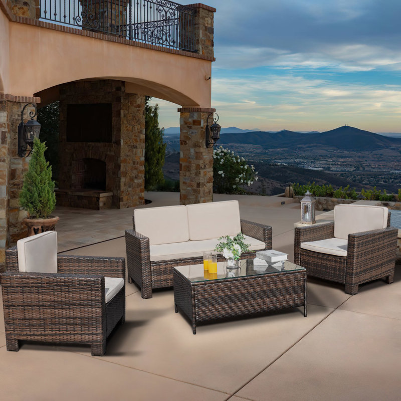 Finnmark 4 - Person Patio Conversation Set with Cushions, Brown, Cream