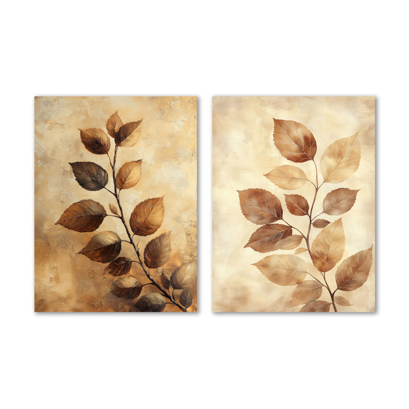 «Brown Faded Leaves II - Foliage», impression murale 2 pièces, 32" H x 48" W