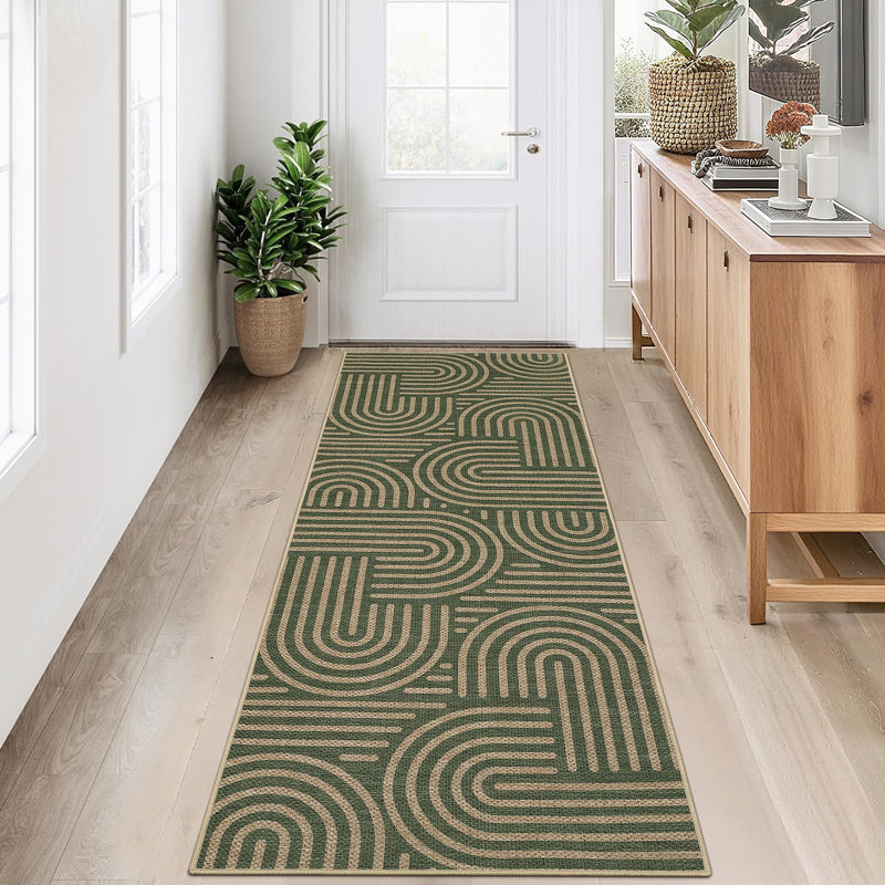 Modern Runner Rug for Hallway 2x6 Striped Easy Jute Rug with Non-Slip Backing, Washable Geometric Stain-Resistant Kitchen Runner
