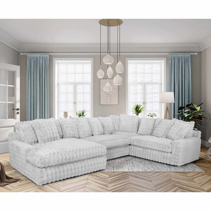 Canapé modulaire 4 pièces avec méridienne Everette, Face à la gauche, Polyester gris