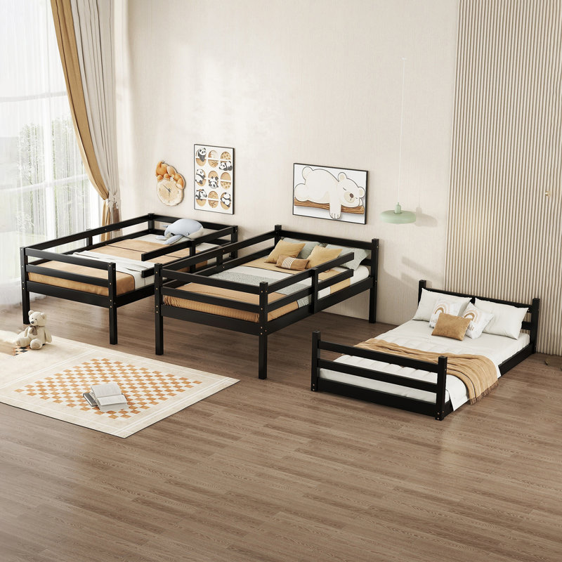 Twin Over Twin Triple Bunk Bed, Black