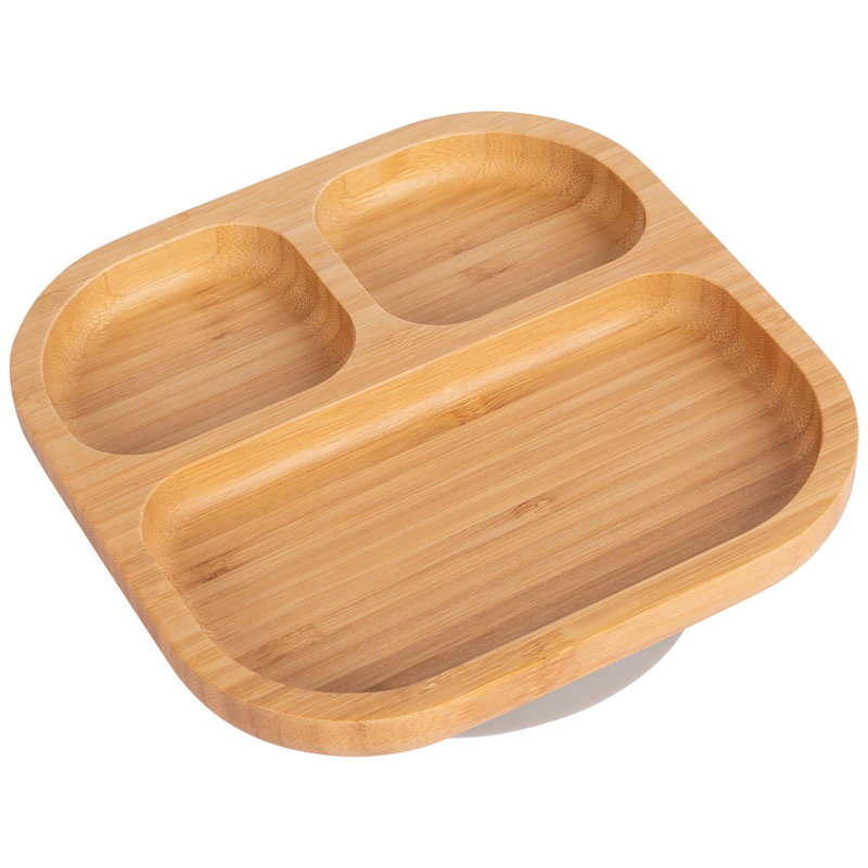 Tiny Dining - Divided Bamboo Suction Plate, Grey
