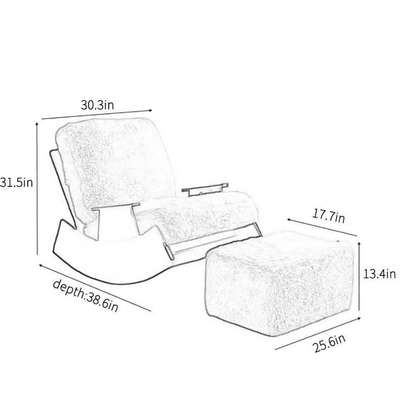 Chaise berçante européenne en bois massif, Blanc cassé