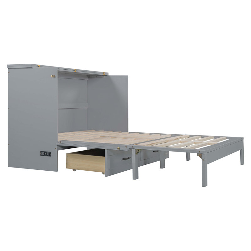 Grand lit escamotable avec grands tiroirs, Gris