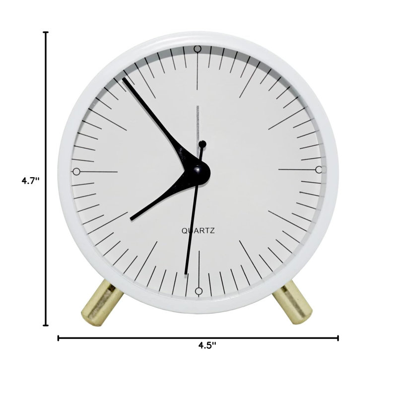 Alarm Clock With Backlight, 4.5 Inches Bedside Analogue Non-Ticking Silent Small Desk Clock With Arabic Numerals, Battery Operated Round Table Clock(White-S)