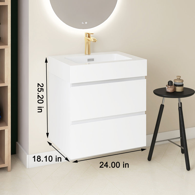 Meuble-lavabo simple extensible 24 po avec plateau en résine blanche