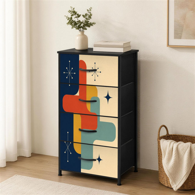 Commode à 4 tiroirs pour chambre à coucher de style abstrait Mid-Century moderne des années 1960 avec petite commode à vêtements pour commode avec commode