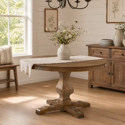 Rustic Elegance Round Natural Rubberwood Pedestal Dining Table - Your Timeless Centerpiece