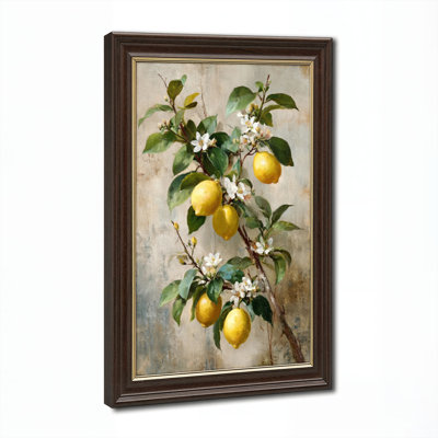 Art mural antique sur toile encadré doré pour le salon, la chambre à coucher, le bureau ou le vestibule - Décoration murale décorative avec fleur de citron