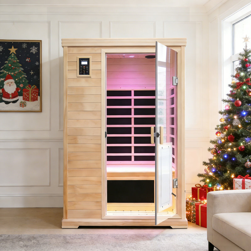 2 Person Far-Infrared Indoor Sauna Room, Hemlock Sauna Room LCD Touch Control With Bluetooth Audio, LED Reading Light