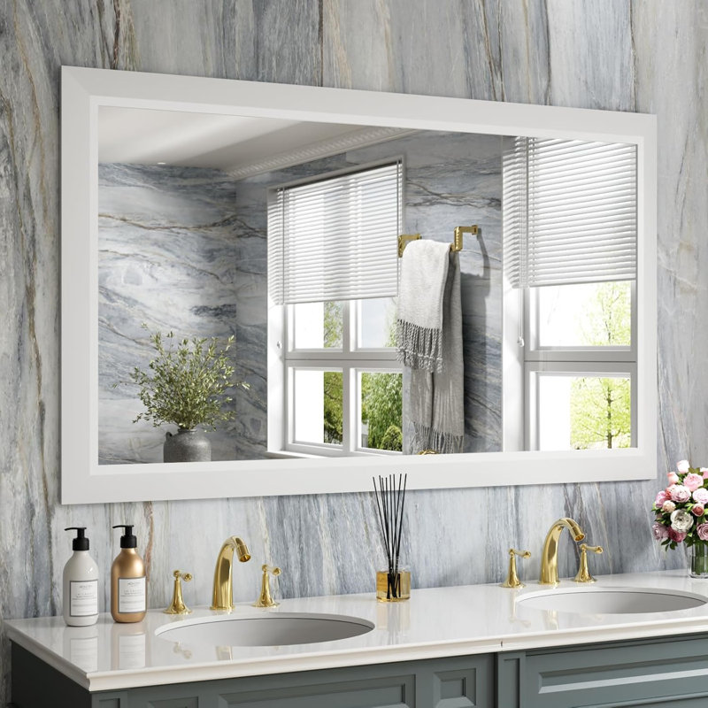 Miroir de salle de bain en verre trempé épais de haute qualité, 50 po x 30 po, Blanc