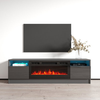 Meuble télé 63 po avec foyer électrique, finition brillante 63 po