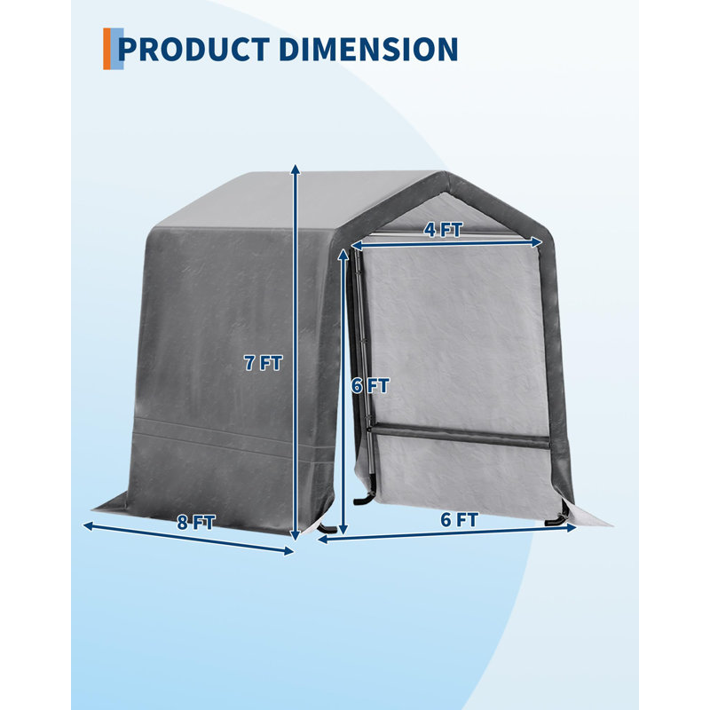 6 x 8 FT Outdoor Portable Storage Shed with Roll-Up Door & Vent, Heavy-Duty Shelter Waterproof PE Tarp, UV-Resistant for Motorcycle, Firewood, Garden and Tools (Gray)