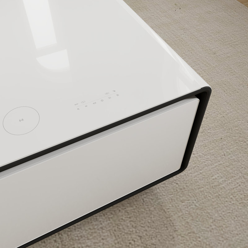 Smart Coffee Table with 135"L Fridge and Wireless Charge, White/Black