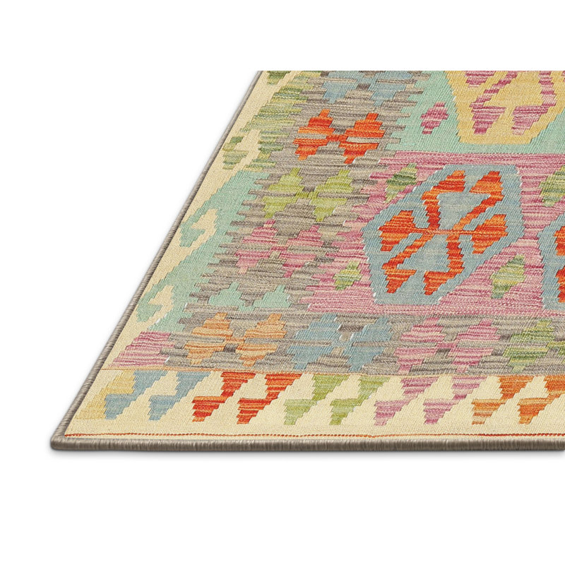 Tapis contemporain orange / vert mer, Rectangle 7 pi x 10 pi